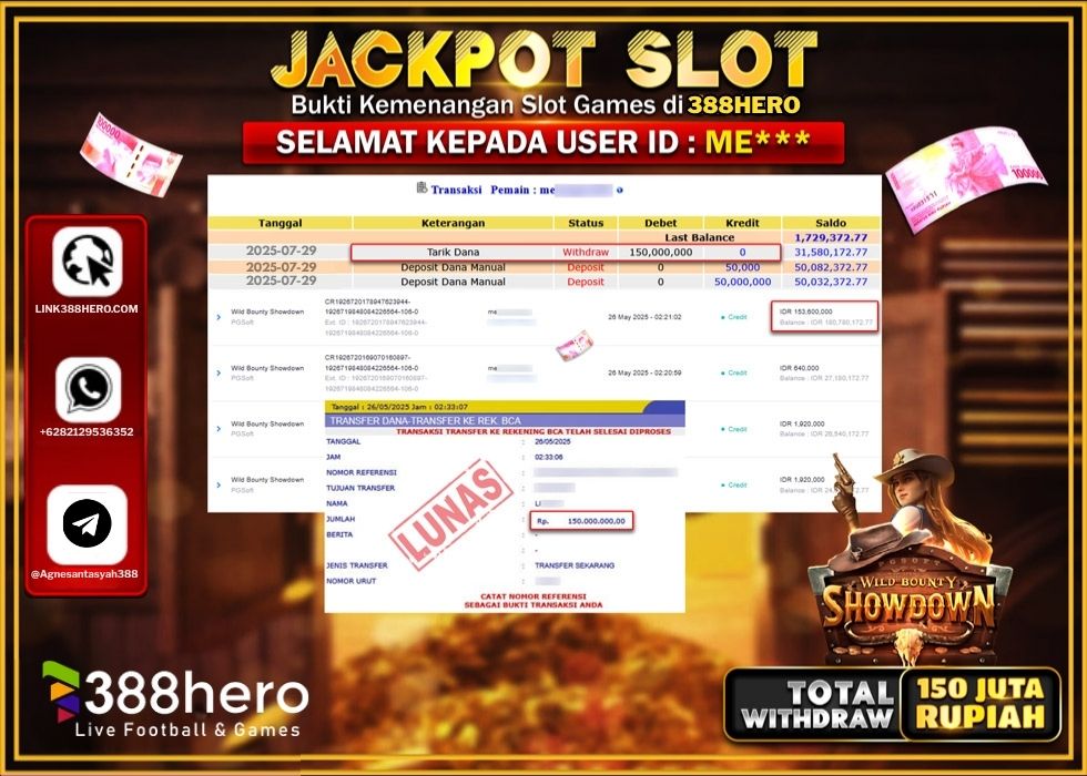 388HERO JACKPOT SLOT WILD BOUNTY SHOWDOWN Rp.150.000.000.,- LUNAS