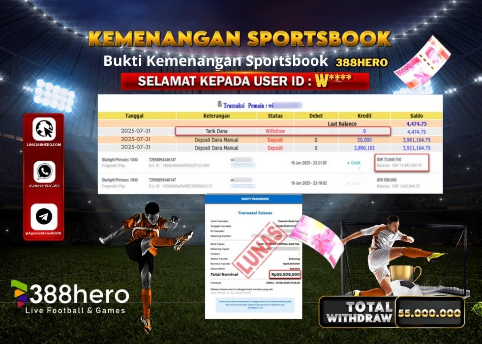 388HERO KEMENANGAN SPORTSBOOK Rp.55.000.000.,- LUNAS